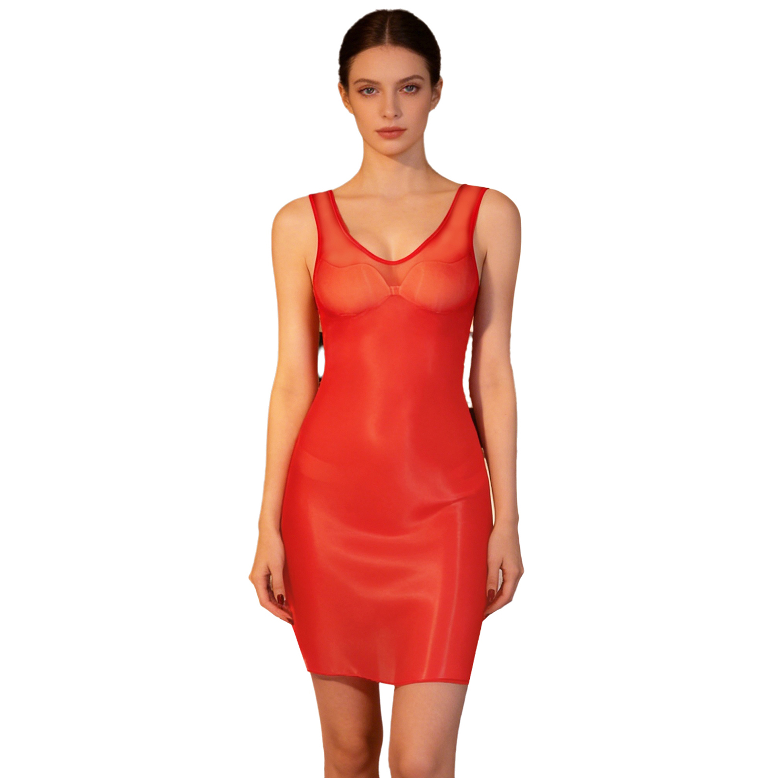 Babydoll Chemise Night - Gaun Bodycon Wanita Bahan Glossy Sheer